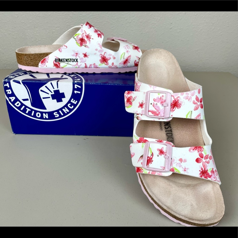 Women’s Birkenstock Arizona white floral blossom 10